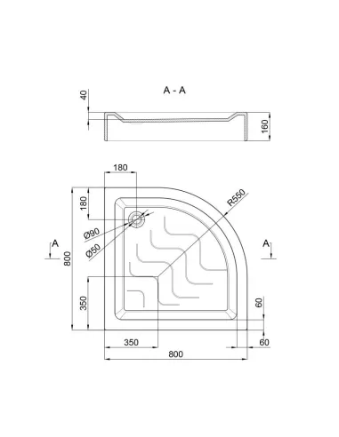 Душовий піддон низький Lidz Kupala ST80x80x16, напівкруглий - 2