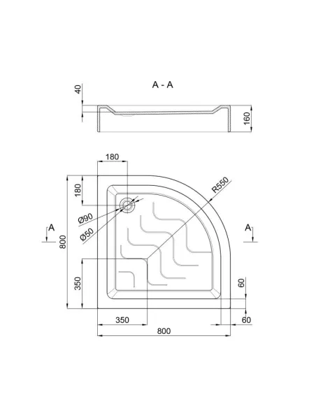 Душовий піддон низький Lidz Kupala ST80x80x16, напівкруглий - 2