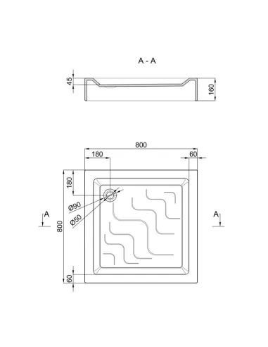 Душевой поддон низкий Lidz Mazur ST80x80x16, квадратный - 2