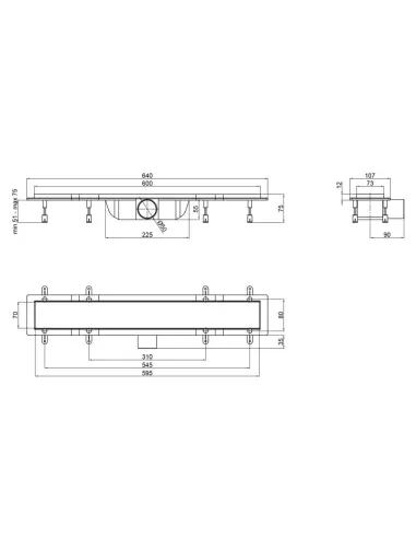 Трап лінійний душовий Q-Tap Dry Tile304 - 600 з ґратами 73х600 мм - 2