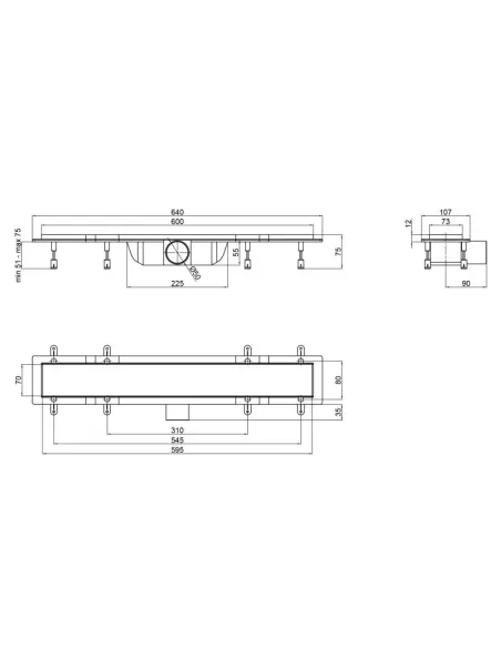 Трап лінійний душовий Q-Tap Dry Tile304 - 600 з ґратами 73х600 мм - 2