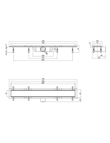 Трап линейный душевой Q-Tap Dry Tile304-700 с решеткой 73х700 мм - 2
