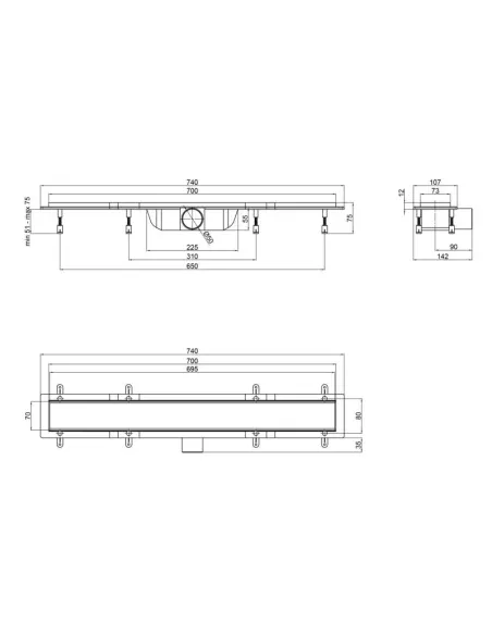 Трап линейный душевой Q-Tap Dry Tile304-700 с решеткой 73х700 мм - 2