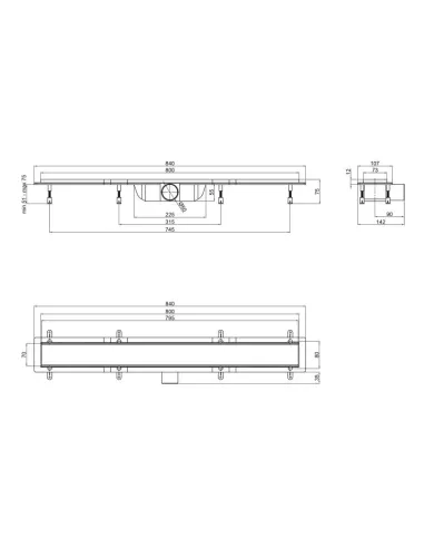 Трап лінійний душовий Q-Tap Dry Tile304 - 800 з ґратами 73х800 мм - 2