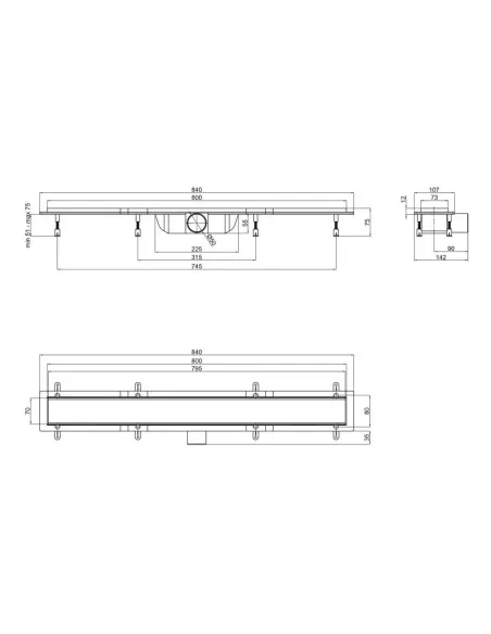 Трап лінійний душовий Q-Tap Dry Tile304 - 800 з ґратами 73х800 мм - 2 Трап лінійний душовий Q-Tap Dry Tile304 - 800 з ґратами 73х800 мм - 2