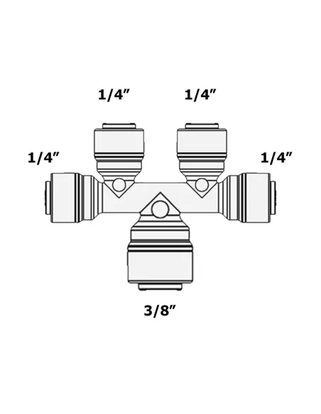 Фитинг распределительный Raifil 1805-D, 0.25х0.25х0.25х0.25х0.25х0.37 дюйма - 3
