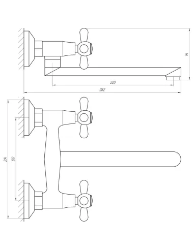Смеситель для кухни настенный Globus Lux GB SHARM-361-BRASS, двухвентильный - 4