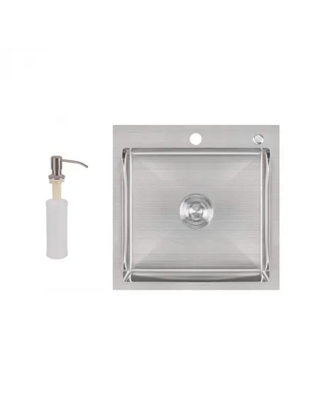 Мойка кухонная квадратная Lidz Brush H5050 3.0/0.8 мм с дозатором - 1