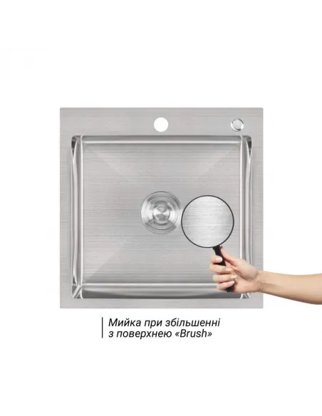 Мойка кухонная квадратная Lidz Brush H5050 3.0/0.8 мм с дозатором - 3