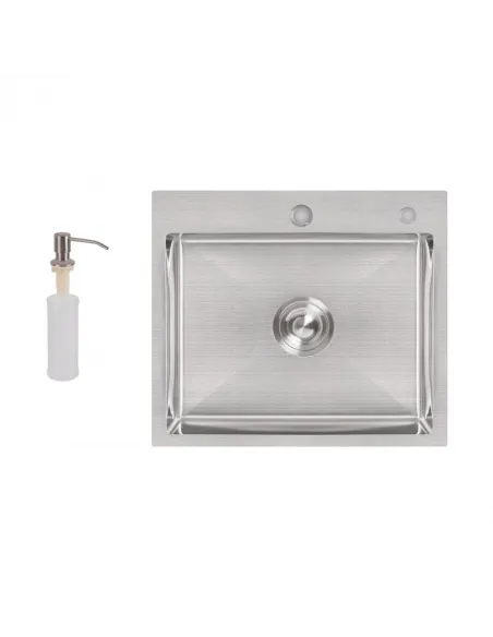 Мойка кухонная металлическая прямоугольная Lidz Brush H5045 3.0/1.0 мм с дозатором для моющего средства - 1