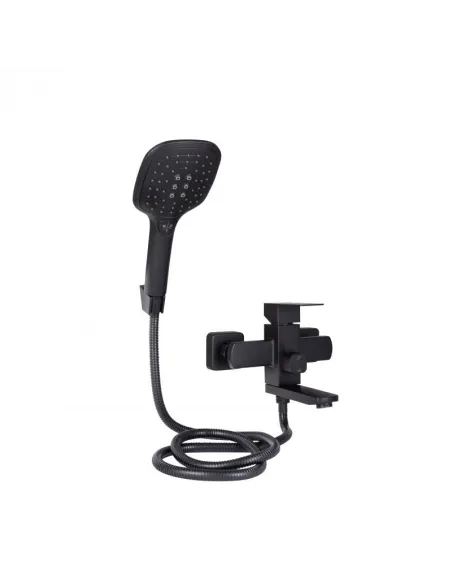 Змішувач для ванни з коротким виливом Lidz Kubis 05P-SES, з душовим набором, чорний - 1