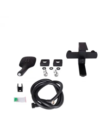 Змішувач для ванни з коротким виливом Lidz Kubis 05P-SES, з душовим набором, чорний - 2