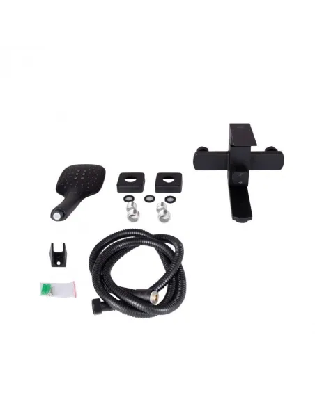 Змішувач для ванни з коротким виливом Lidz Kubis 05P-SES, з душовим набором, чорний - 2