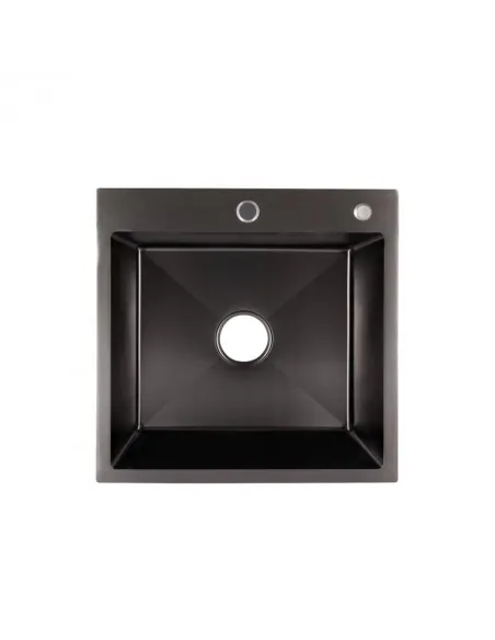 Мойка кухонная металлическая квадратная Lidz Brush Black H5050B 3.0/0.8 мм, 500х500х220 мм - 1