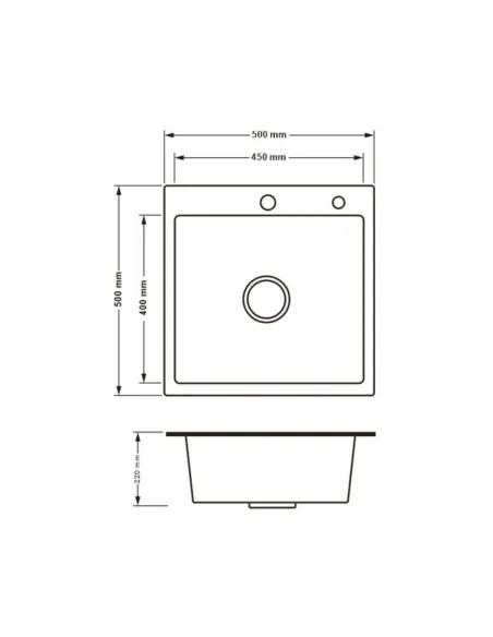 Мойка кухонная металлическая квадратная Lidz Brush Black H5050B 3.0/0.8 мм, 500х500х220 мм - 2