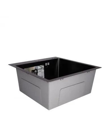 Мойка кухонная металлическая квадратная Lidz Brush Black H5050B 3.0/0.8 мм, 500х500х220 мм - 3