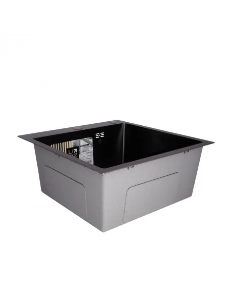 Мойка кухонная металлическая квадратная Lidz Brush Black H5050B 3.0/0.8 мм, 500х500х220 мм - 3