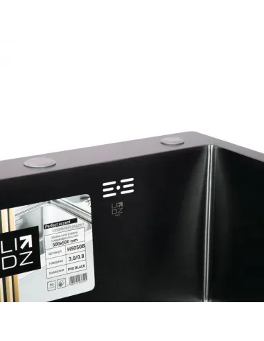 Мойка кухонная металлическая квадратная Lidz Brush Black H5050B 3.0/0.8 мм, 500х500х220 мм - 5