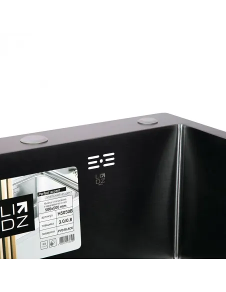 Мойка кухонная металлическая квадратная Lidz Brush Black H5050B 3.0/0.8 мм, 500х500х220 мм - 5