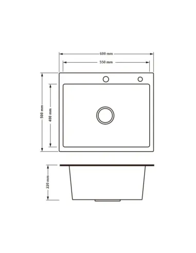 Мойка кухонная металлическая прямоугольная Lidz Brush Black H6050B 3.0/0.8 мм, 500х600х220 мм - 2