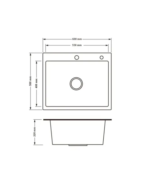 Мойка кухонная металлическая прямоугольная Lidz Brush Black H6050B 3.0/0.8 мм, 500х600х220 мм - 2 Мойка кухонная металлическая прямоугольная Lidz Brush Black H6050B 3.0/0.8 мм, 500х600х220 мм - 2