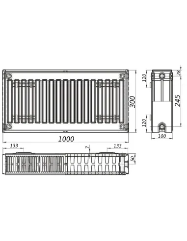 Стальной радиатор Kalite 300х1000 22 тип, боковое подключение - 3