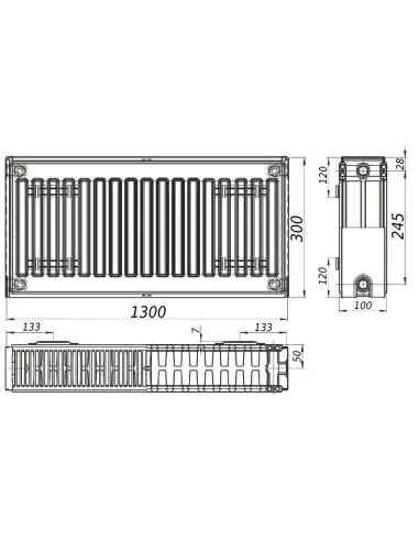 Стальной радиатор Kalite 300х1300 22 тип, боковое подключение - 4