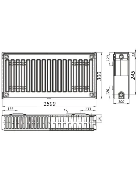 Стальной радиатор Kalite 300х1500 22 тип, боковое подключение - 4