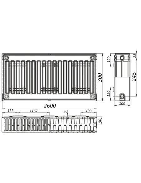 Стальной радиатор Kalite 300х2600 22 тип, боковое подключение - 2