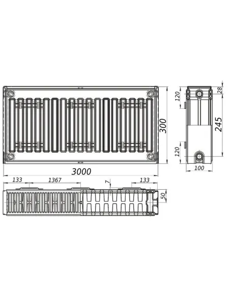 Стальной радиатор Kalite 300х3000 22 тип, боковое подключение - 2
