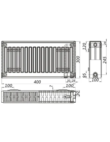 Сталевий радіатор Kalite 300х400 22 тип, нижнє підключення - 4
