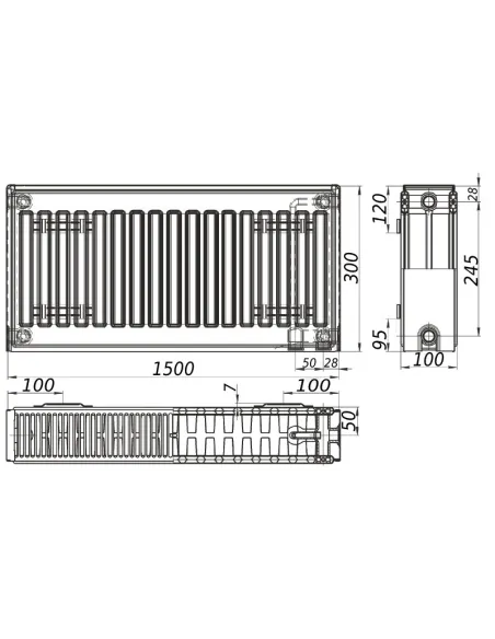 Стальной радиатор Kalite 300х1500 22 тип, нижнее подключение - 4