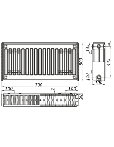 Сталевий радіатор Kalite 500х700 22 тип, бічне підключення - 3