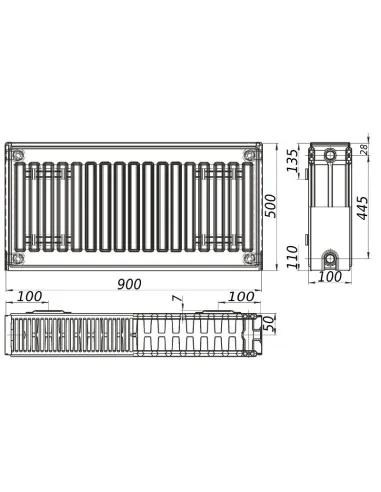 Сталевий радіатор Kalite 500х900 22 тип, бічне підключення - 3