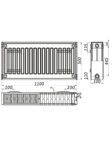Стальной радиатор Kalite 500х1100 22 тип, боковое подключение - 3