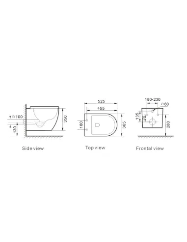 Чаша подвесного унитаза Newarc Modern Rimless 3823B-M с сиденьем,черная - 2