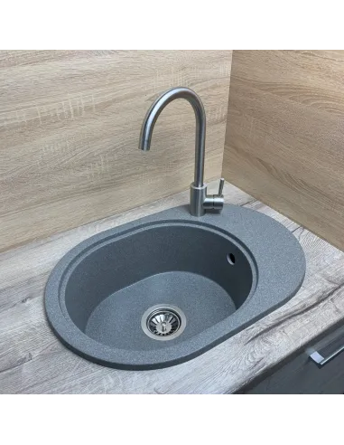 Мойка для кухни из гранита Adamant Ovale серая, 610х420х180 мм - 2