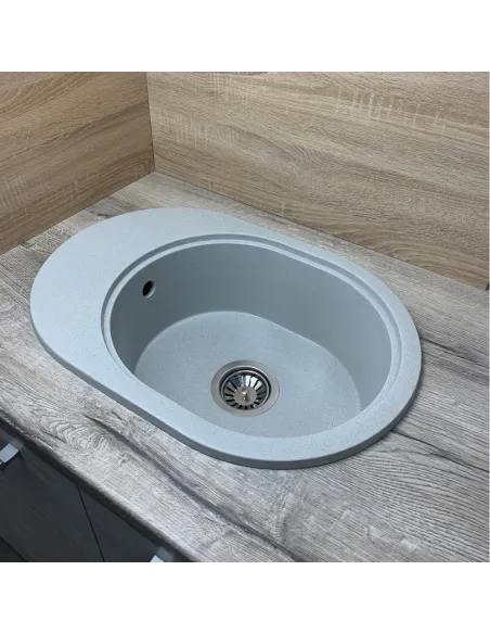 Мойка для кухни из гранита Adamant Ovale светло-серая, 610х420х180 мм - 3