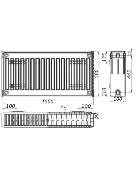 Стальной радиатор Kalite 500х1500 22 тип, боковое подключение - 3