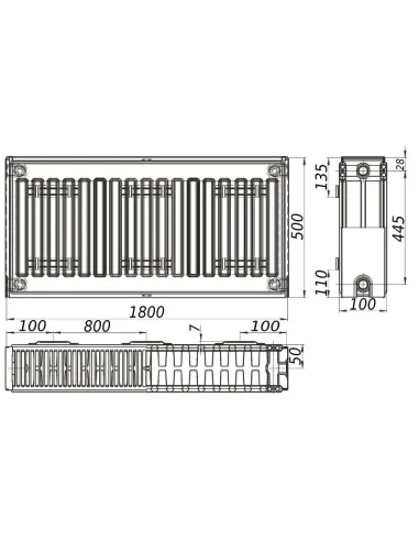 Стальной радиатор Kalite 500х1800 22 тип, боковое подключение - 4