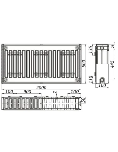 Стальной радиатор Kalite 500х2000 22 тип, боковое подключение - 4
