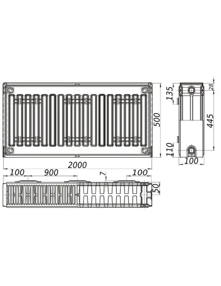 Стальной радиатор Kalite 500х2000 22 тип, боковое подключение - 4