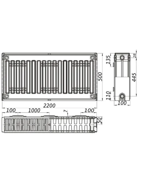 Стальной радиатор Kalite 500х2200 22 тип, боковое подключение - 4