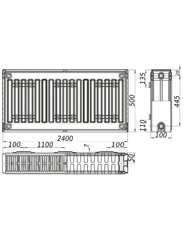 Стальной радиатор Kalite 500х2400 22 тип, боковое подключение - 4
