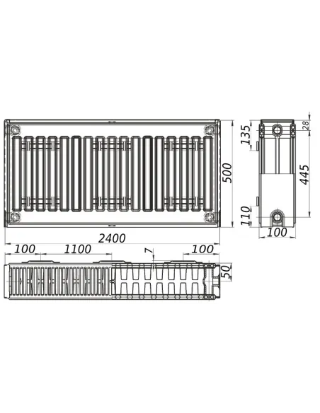 Стальной радиатор Kalite 500х2400 22 тип, боковое подключение - 4