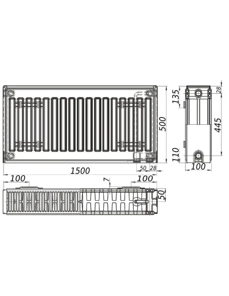 Стальной радиатор Kalite 500х1500 22 тип, нижнее подключение - 4