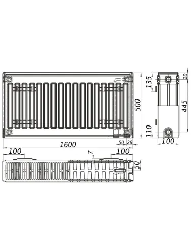 Стальной радиатор Kalite 500х1600 22 тип, нижнее подключение - 4