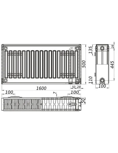 Стальной радиатор Kalite 500х1600 22 тип, нижнее подключение - 4