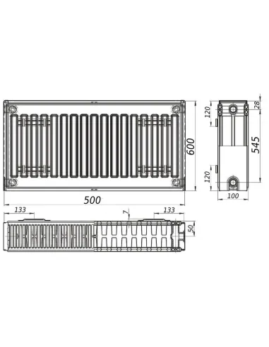 Стальной радиатор Kalite 600х500 22 тип, боковое подключение - 2