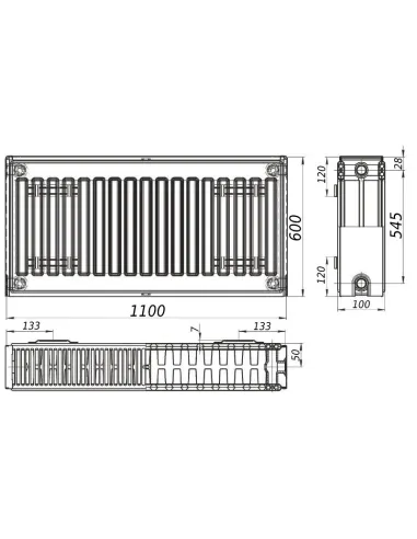 Стальной радиатор Kalite 600х1100 22 тип, боковое подключение - 3